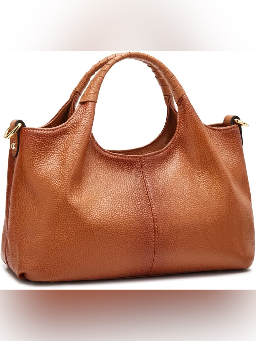 Women's Pebbled Leather Satchel Handbag - Tan